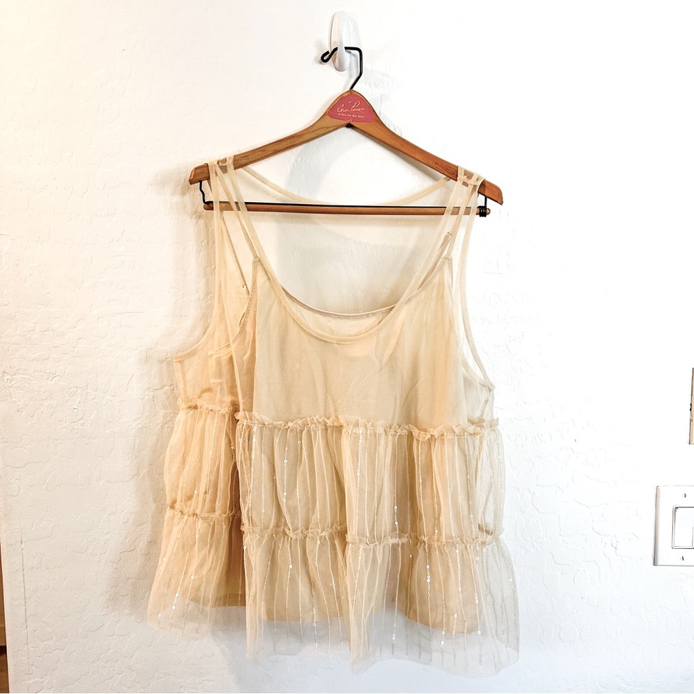 Lightweight Tiered Sheer Tank Top in Cream